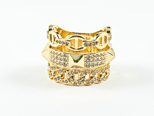Beautiful Elegant Layered Belt & Chain Design Gold Tone Brass Ring  HOUSE OF SHE