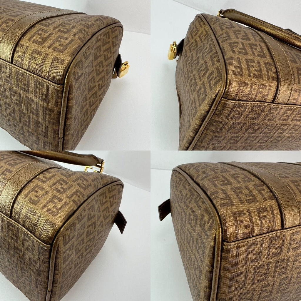 Fendi Boston Gold Coated Canvas Hand Bag - HOUSE OF SHE