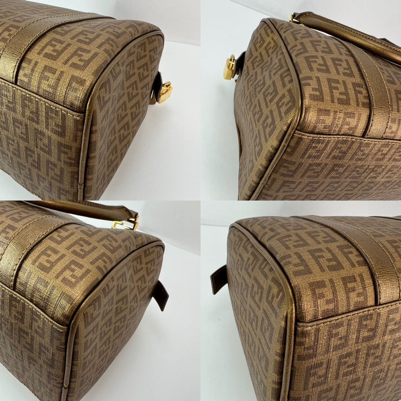 Fendi Boston Gold Coated Canvas Hand Bag - HOUSE OF SHE