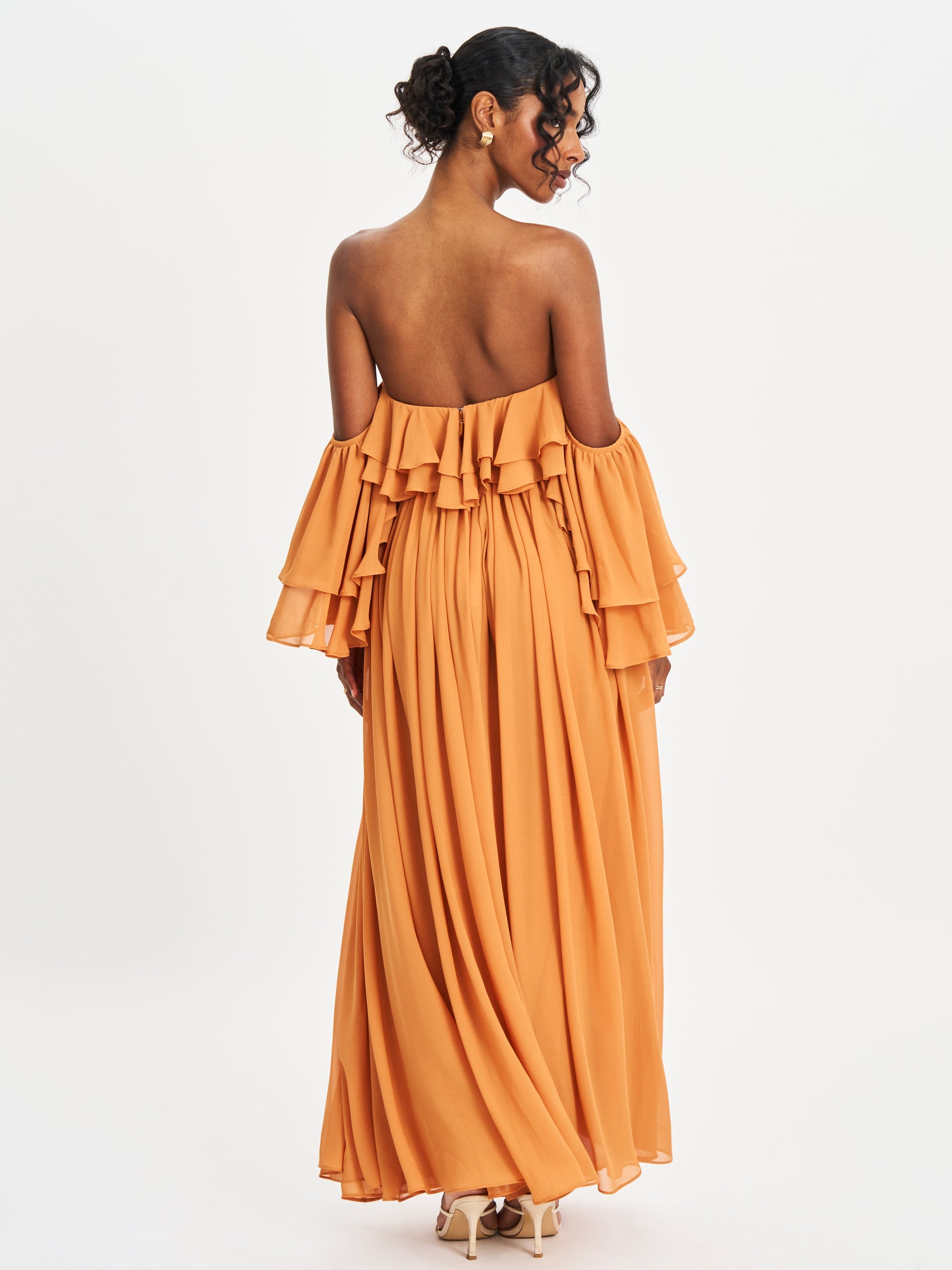 Kaela Brickwork Off Shoulder Chiffon Maxi Dress - HOUSE OF SHE