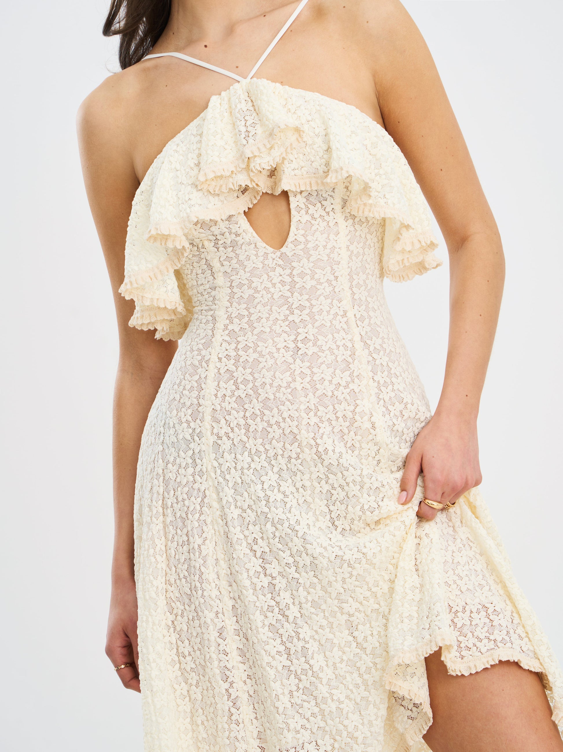 Idra Lace Trim Sleeveless Crochet Midi Trailing Dress - HOUSE OF SHE