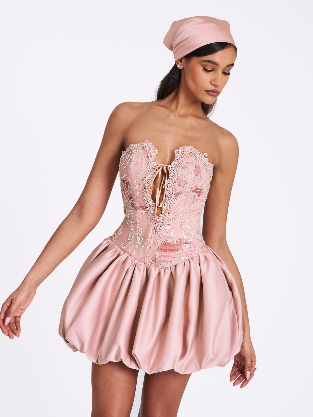 Palesa Pink Ballet Style Embroidered Bubble Hem Mini Dress - HOUSE OF SHE