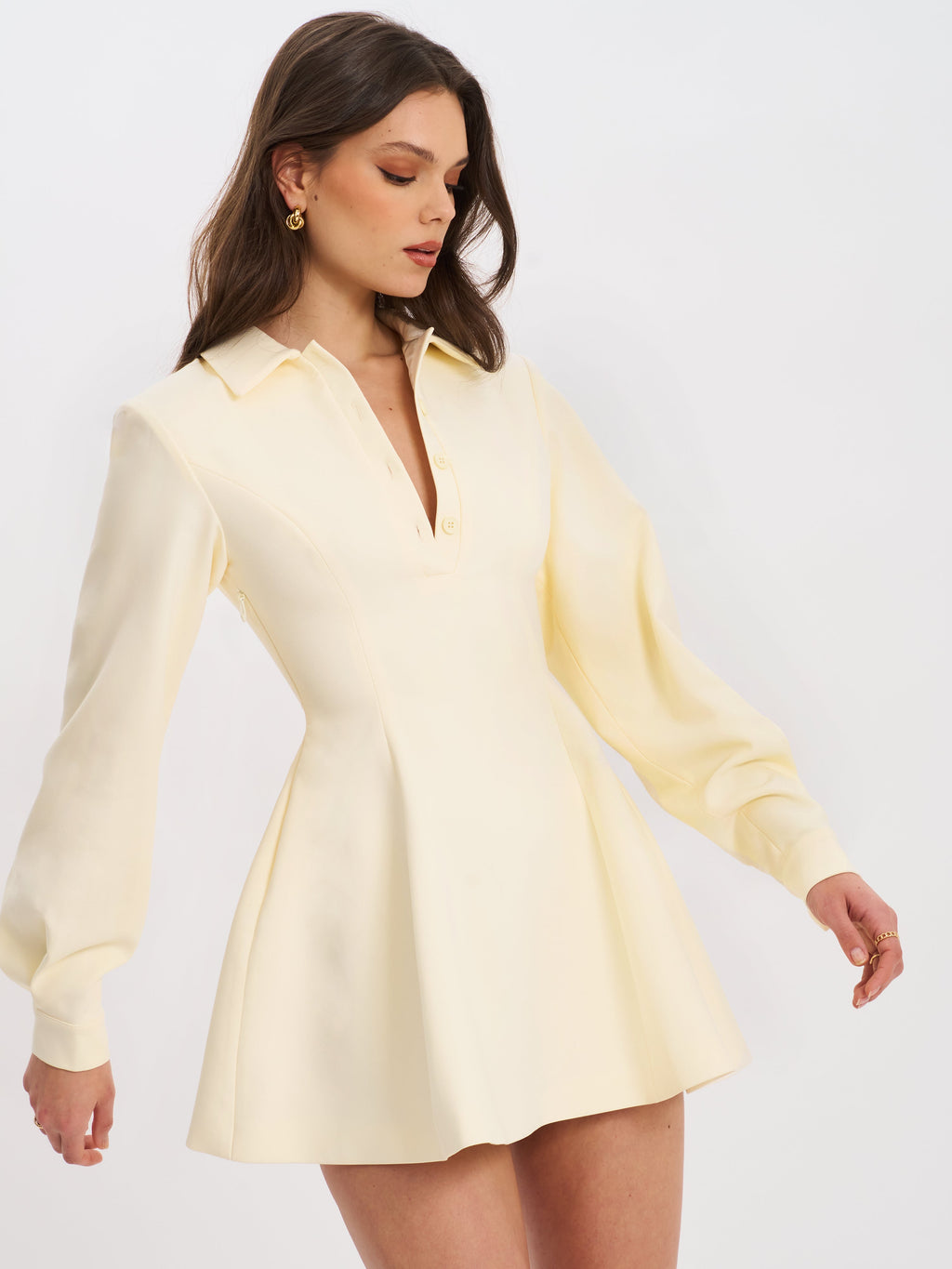Obelia Off White Long Sleeve Polo Mini Dress - HOUSE OF SHE