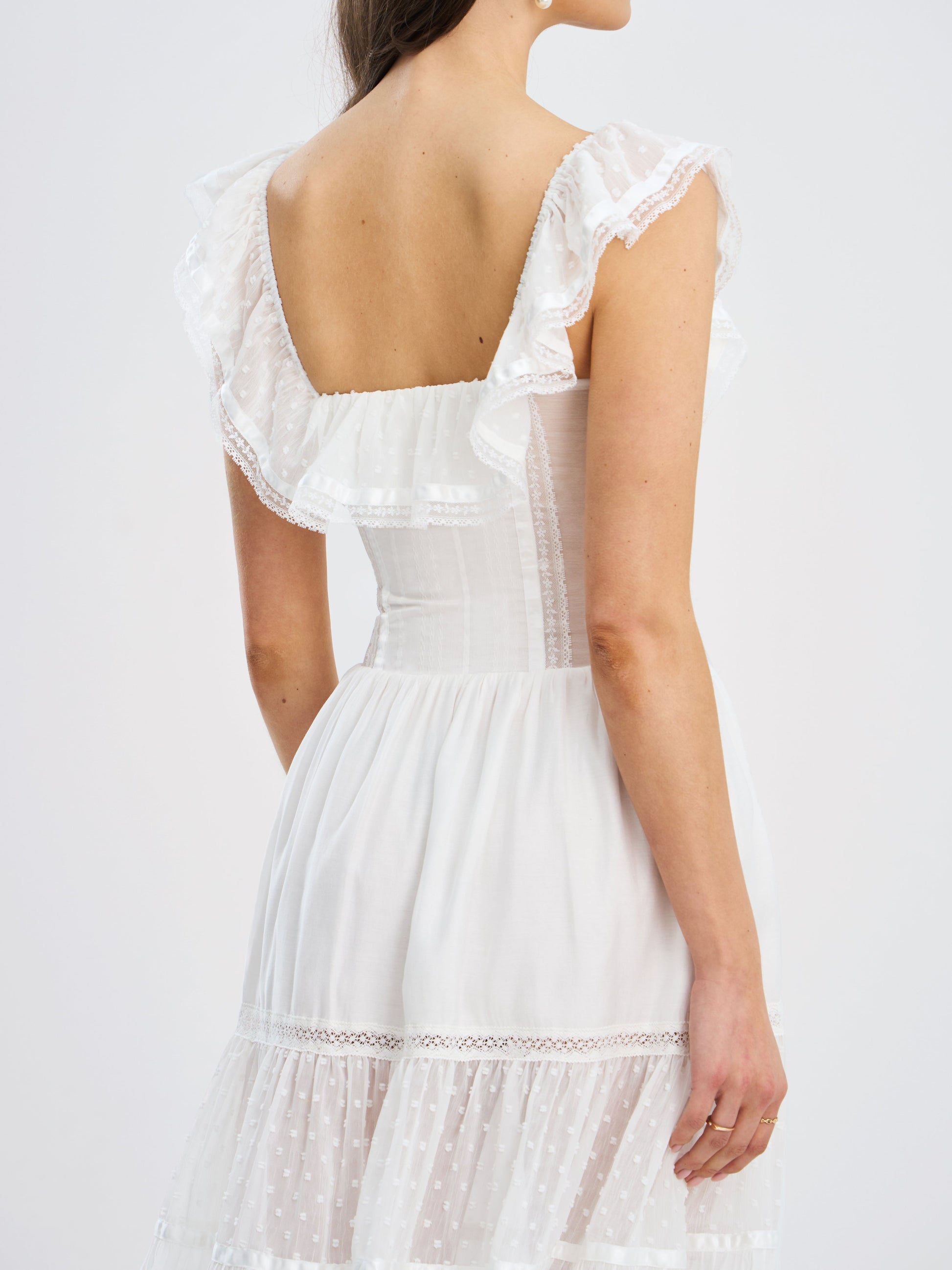 Eden Square Neck Ruffle Trim High Waist Midi Dress - HOUSE OF SHE