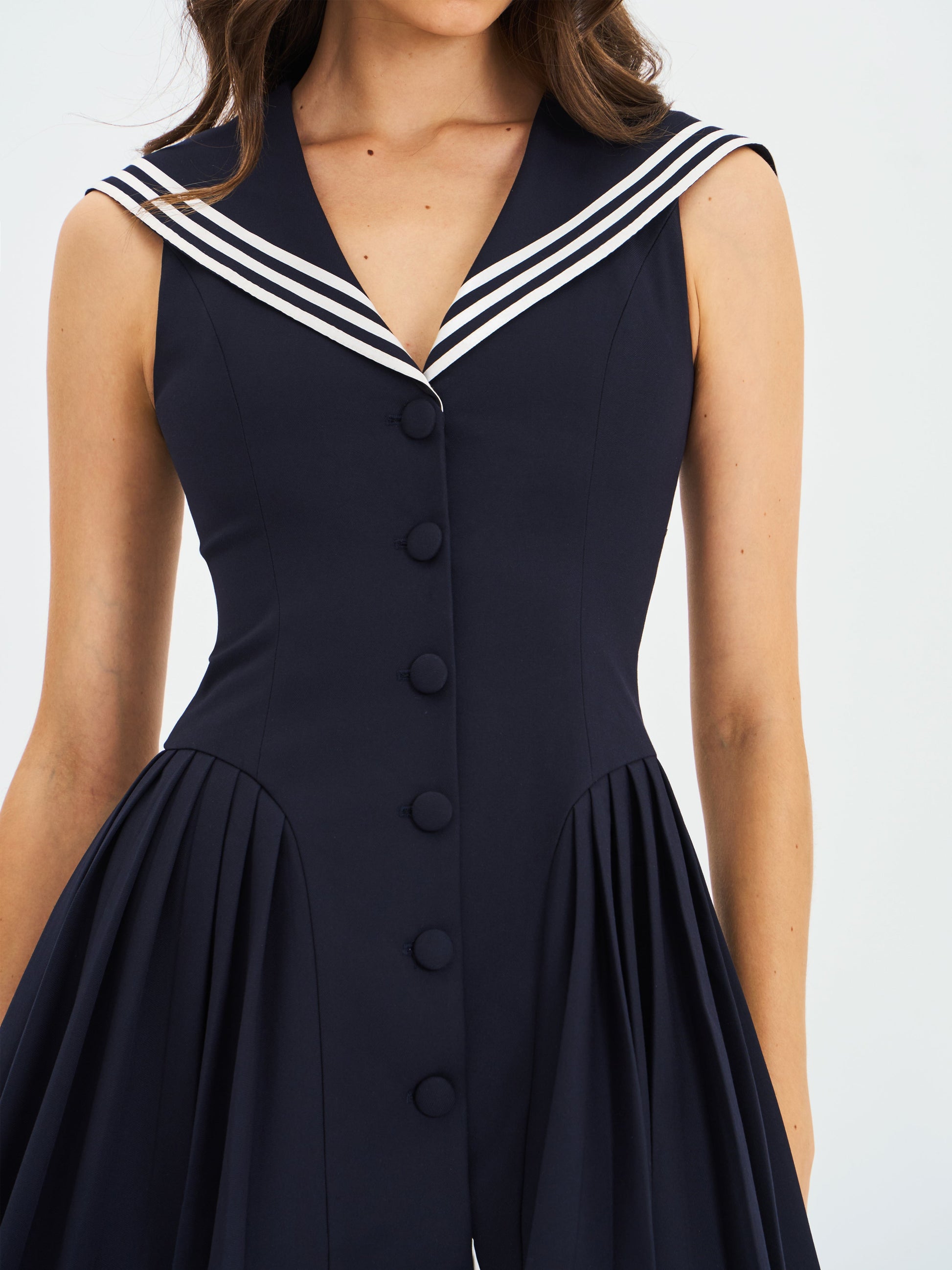 Calliope Navy Sailor Pleated Mini Dress