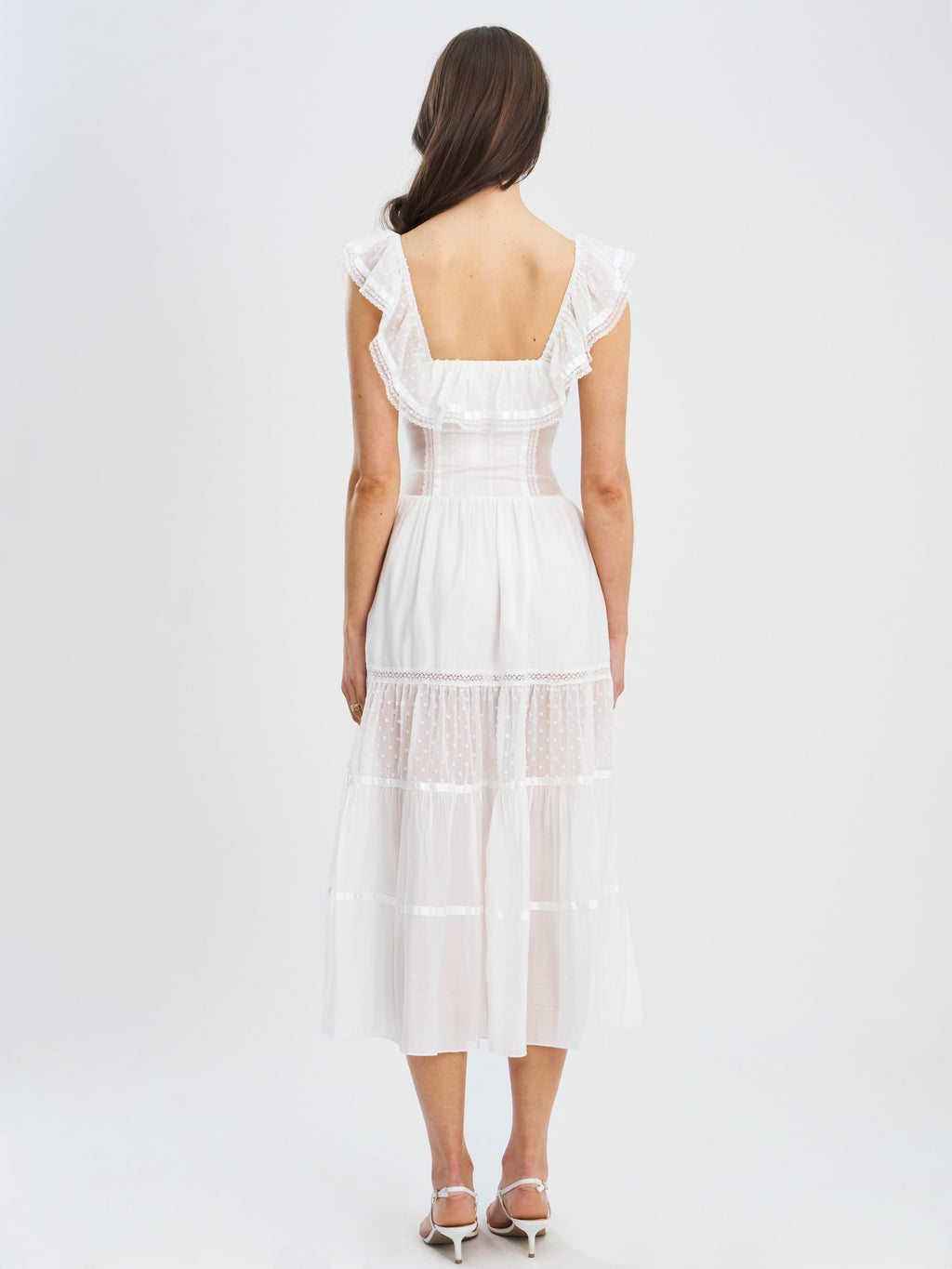 Eden Square Neck Ruffle Trim High Waist Midi Dress - HOUSE OF SHE