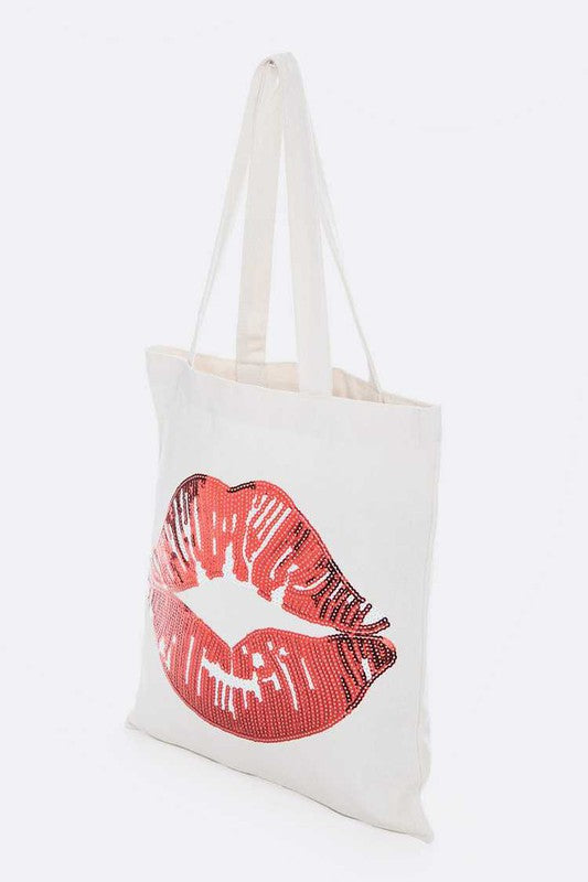 Sequins Lips Cotton Canvas Tote Bag - HOUSE OF SHE