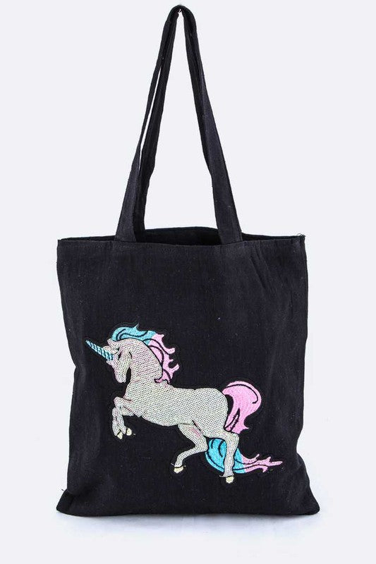 Sequins Unicorn Linen Tote Bag