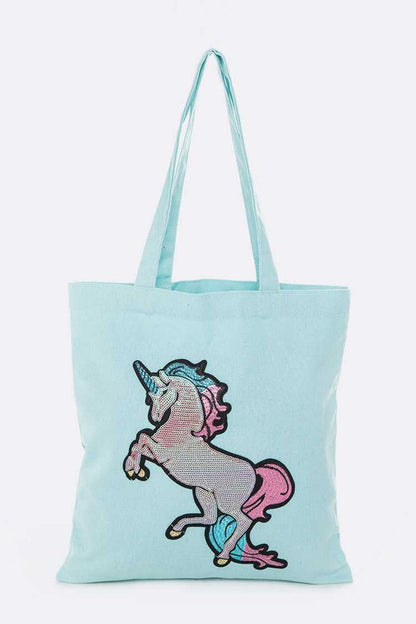 Sequins Unicorn Linen Tote Bag