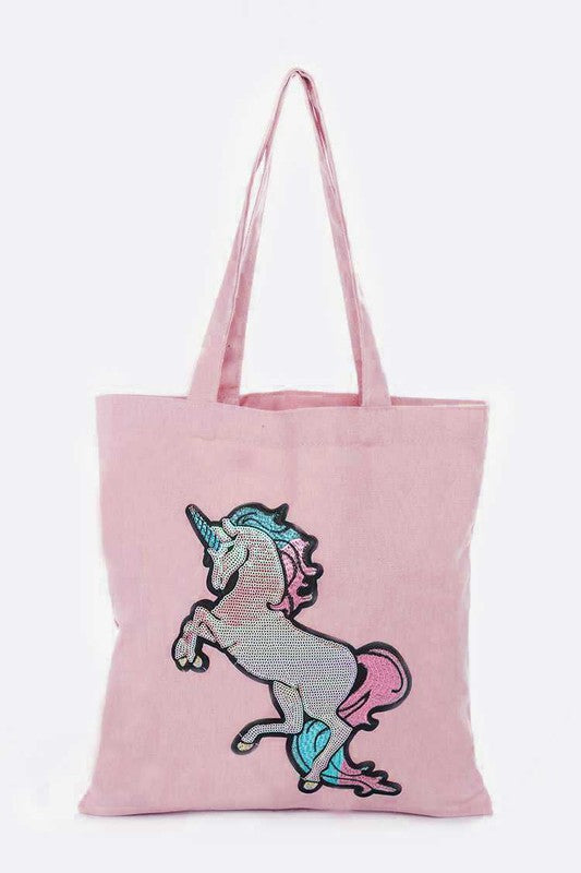 Sequins Unicorn Linen Tote Bag