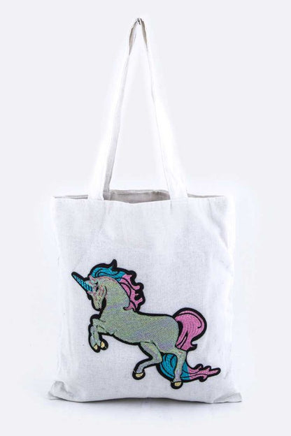 Sequins Unicorn Linen Tote Bag