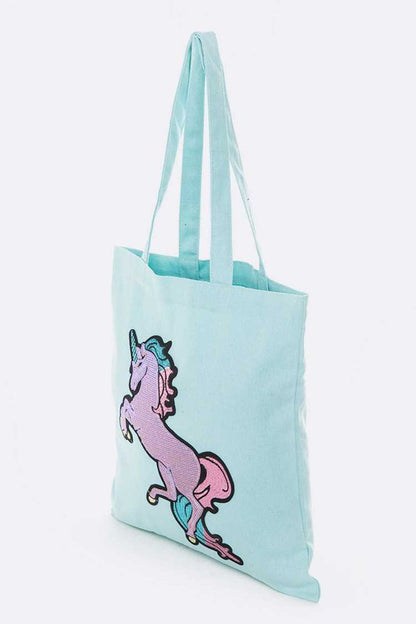 Sequins Unicorn Linen Tote Bag