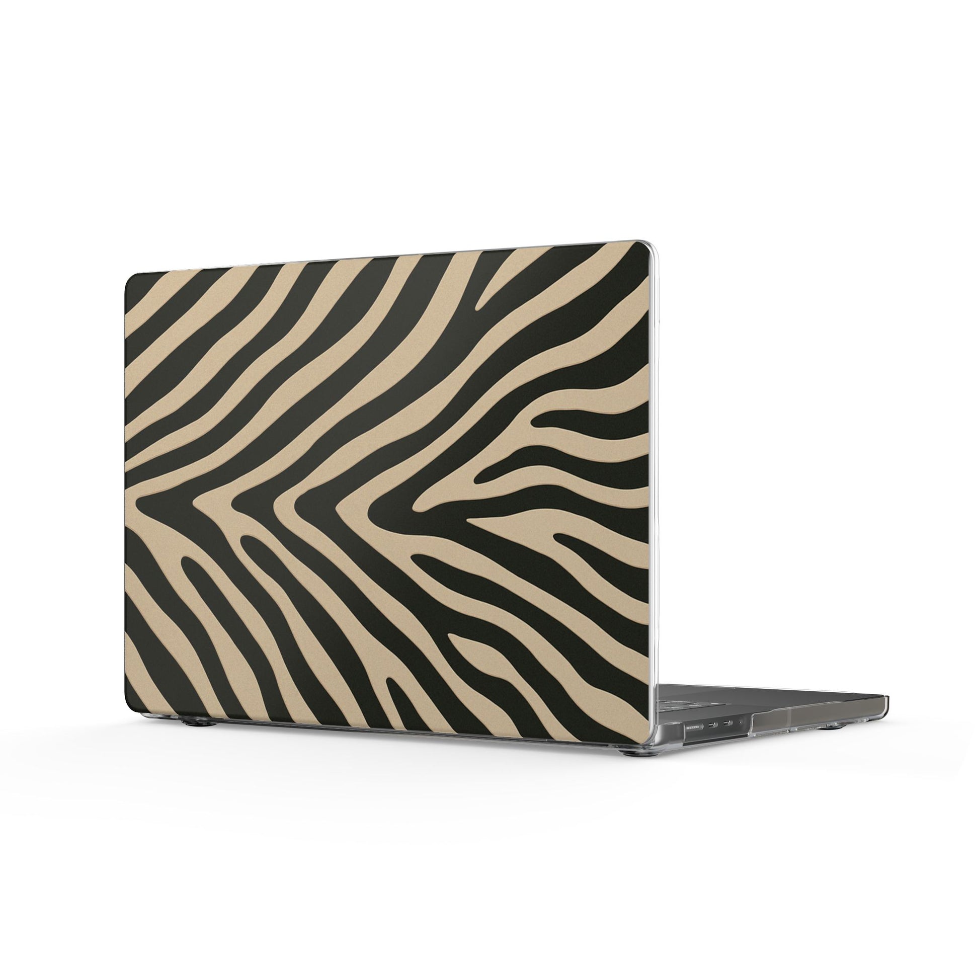Zebra Stripe Clear MacBook Case — Neutral Black & Beige Animal Print Laptop Cover