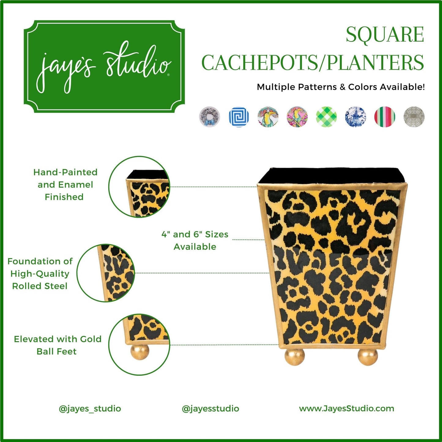 Leopard Spots Enameled Square Cachepot Planter  HOUSE OF SHE