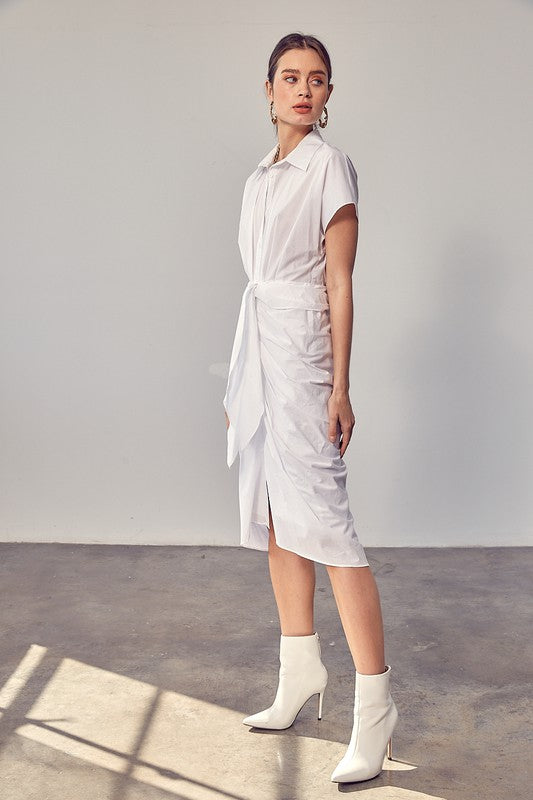 Belise Collar Button Front Tie Dress - HOUSE OF SHE
