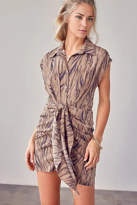 Printed Front Tie Dress