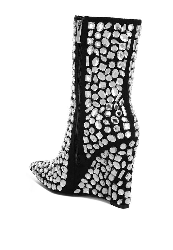 Trend Titan Diamante Slim Wedge Heel Boots  HOUSE OF SHE