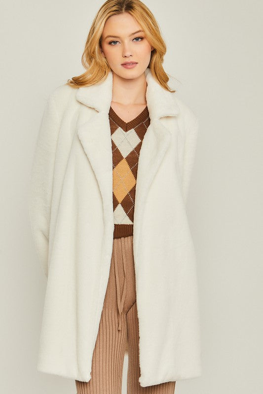 Woven Solid Teddy Collar Coat  HOUSE OF SHE