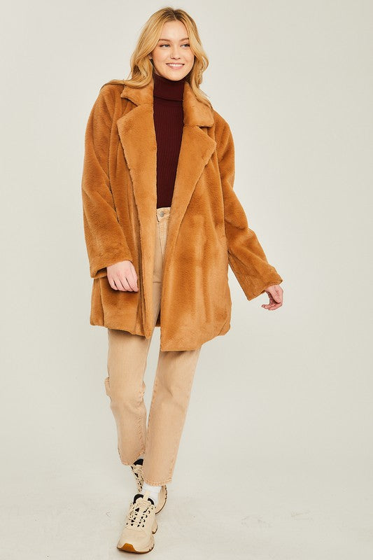 Woven Solid Teddy Collar Coat  HOUSE OF SHE