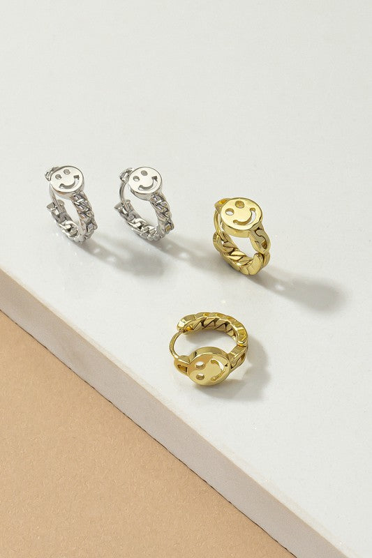Smiley Face Huggie Hoop Earrings  HOUSE OF SHE