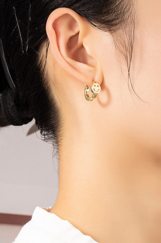 Smiley Face Huggie Hoop Earrings  HOUSE OF SHE