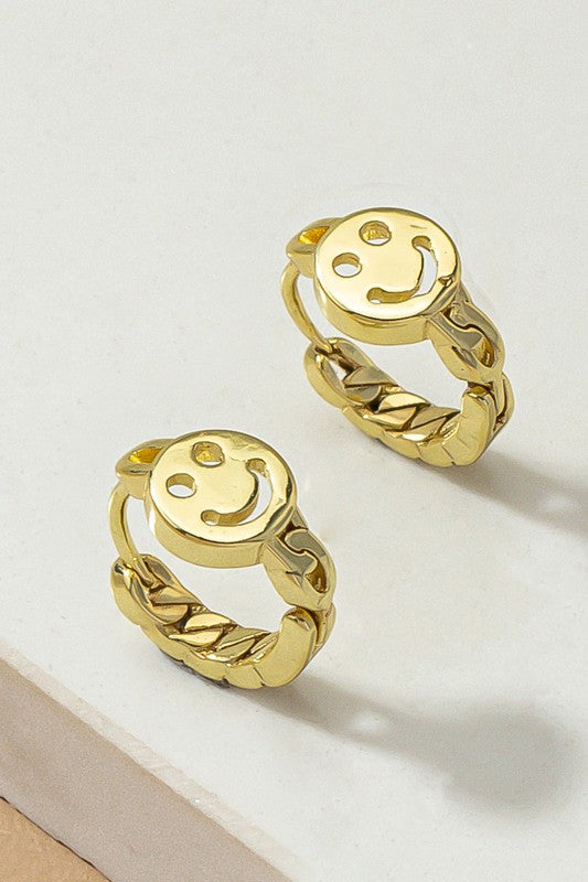Smiley Face Huggie Hoop Earrings  HOUSE OF SHE
