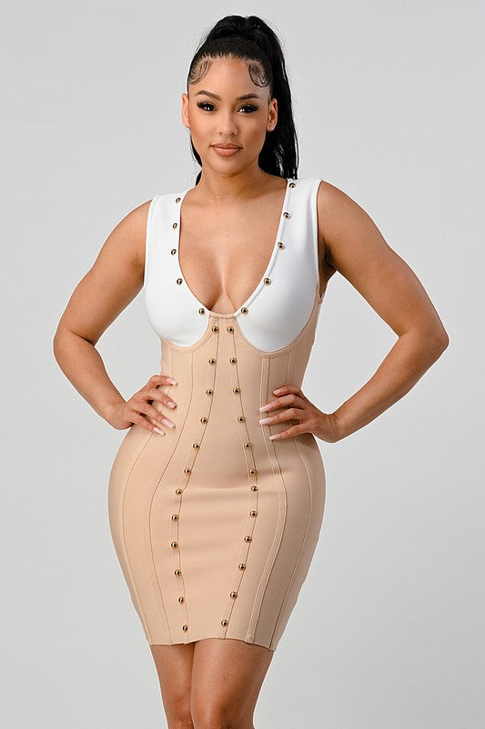 Sara Creme Bandage Dress  HOUSE OF SHE