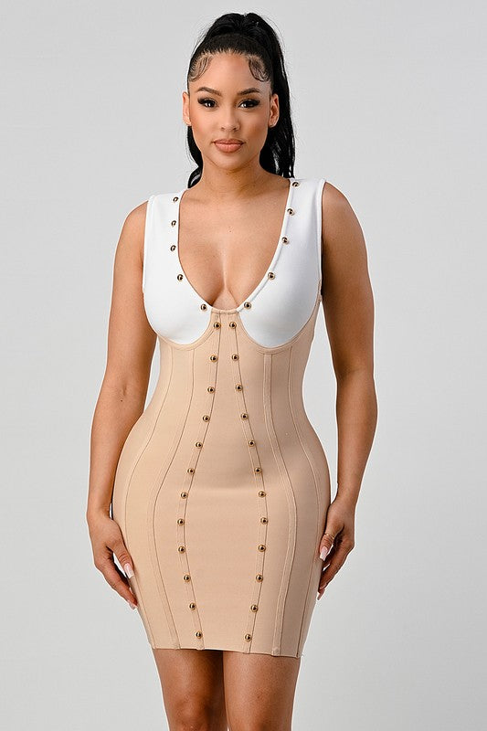 Sara Creme Bandage Dress  HOUSE OF SHE