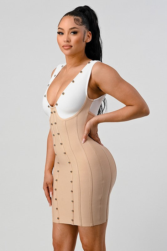 Sara Creme Bandage Dress  HOUSE OF SHE