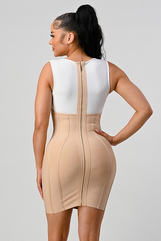 Sara Creme Bandage Dress  HOUSE OF SHE