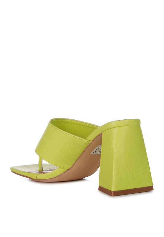 Muse Me Block Slip On Thong Sandal Heels  HOUSE OF SHE
