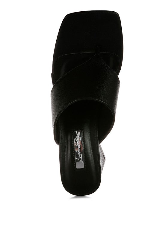 Muse Me Block Slip On Thong Sandal Heels  HOUSE OF SHE
