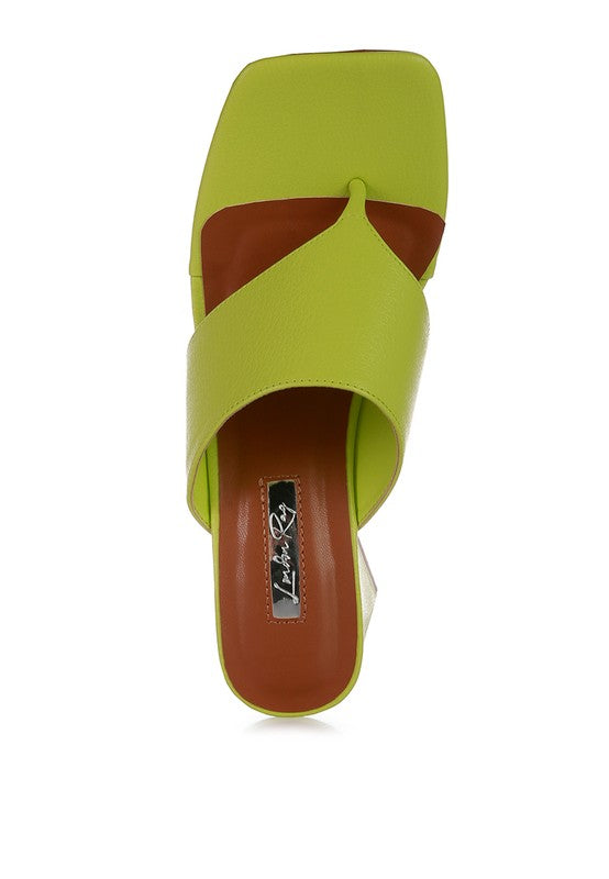 Muse Me Block Slip On Thong Sandal Heels  HOUSE OF SHE