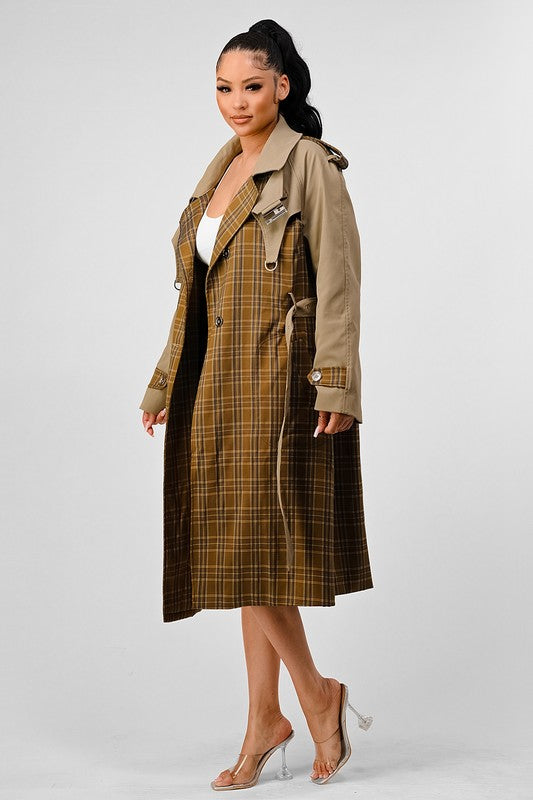 London Plaid And Khaki Contrast Trench Coat
