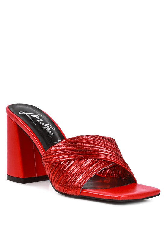 Salty You: Crinkled Metallic Block Sandal Heels  HOUSE OF SHE