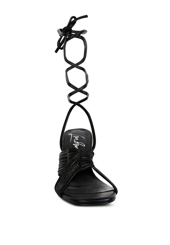 xuxa metallic tie up block heel sandals - HOUSE OF SHE