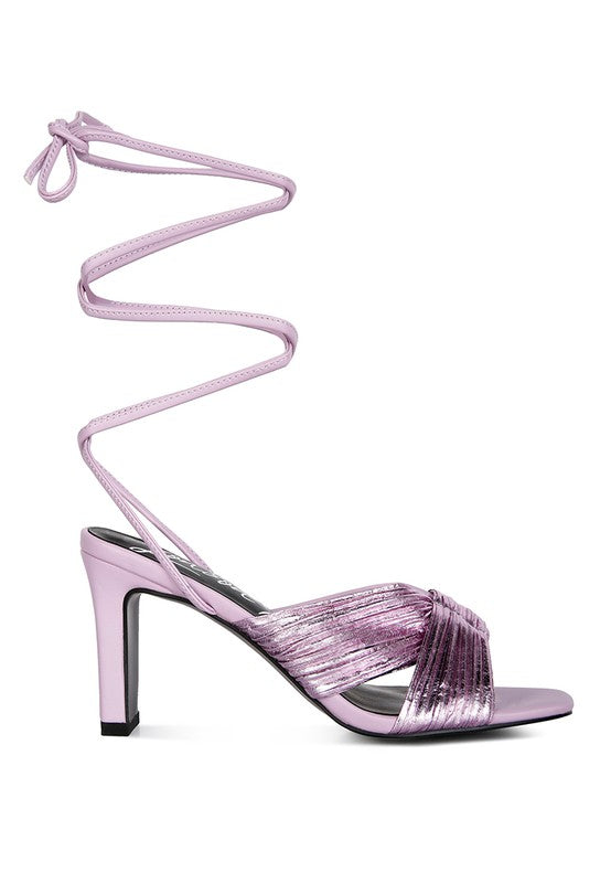 xuxa metallic tie up block heel sandals - HOUSE OF SHE