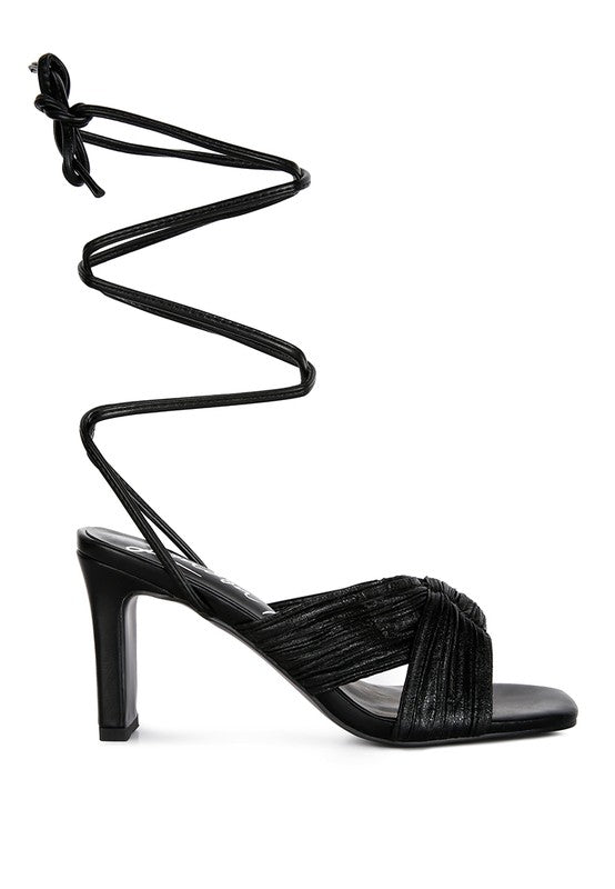 xuxa metallic tie up block heel sandals - HOUSE OF SHE