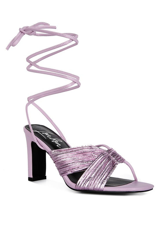 xuxa metallic tie up block heel sandals - HOUSE OF SHE