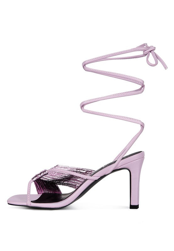 xuxa metallic tie up block heel sandals - HOUSE OF SHE