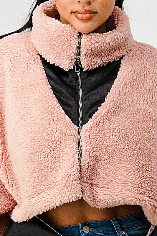 Thina Oversized Sherpa With Contrast Jacket - HOUSE OF SHE
