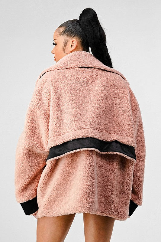 Thina Oversized Sherpa With Contrast Jacket - HOUSE OF SHE