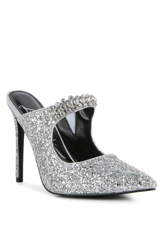 Twinklet Glitter Diamante High Heeled Sandals  HOUSE OF SHE