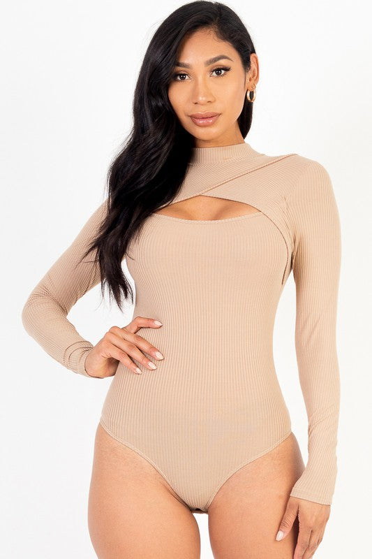 Front Cutout Long Sleeve Bodysuit - HOUSE OF SHE