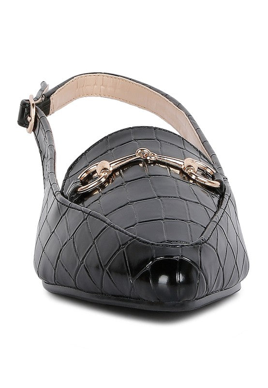 Trempe Croc Slingback Flat Sandals - HOUSE OF SHE