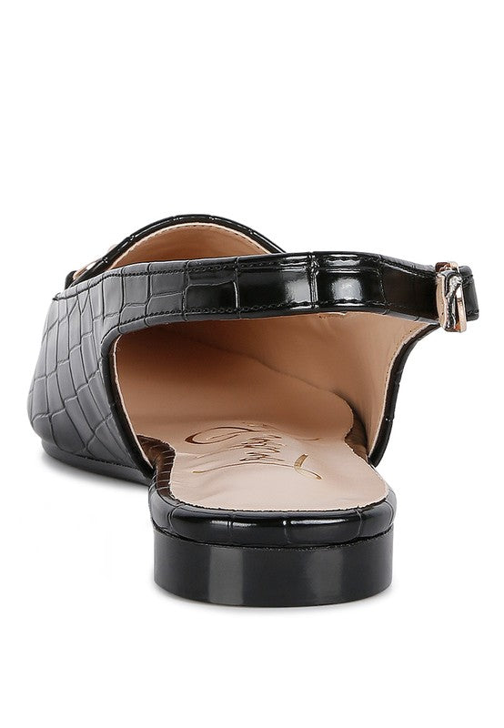 Trempe Croc Slingback Flat Sandals - HOUSE OF SHE