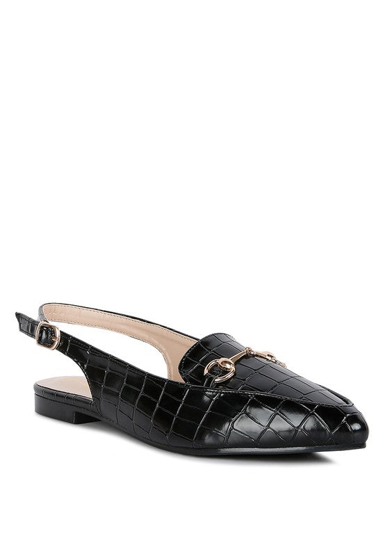Trempe Croc Slingback Flat Sandals - HOUSE OF SHE