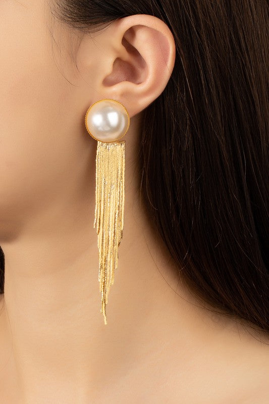 FRONT AND BACK PEARL WITH COBRA CHAIN TASSEL DROP  HOUSE OF SHE