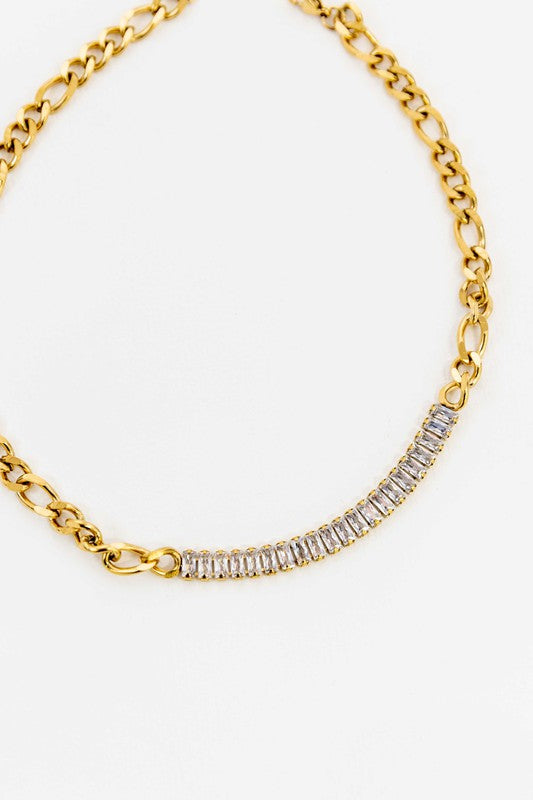 Dual Chain and Baguette Stone Necklace  HOUSE OF SHE