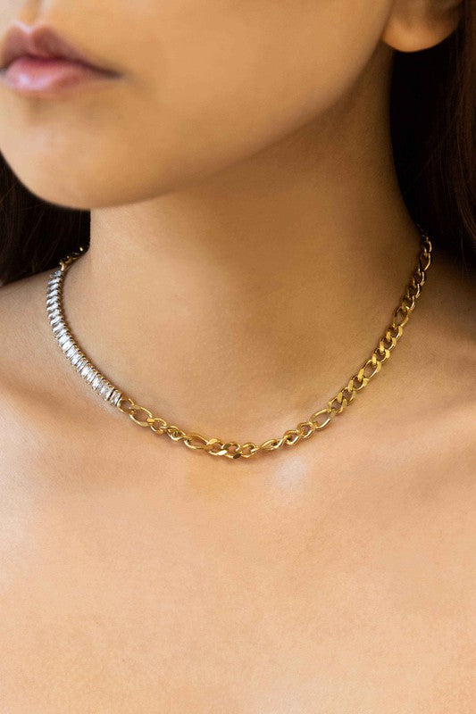 Dual Chain and Baguette Stone Necklace  HOUSE OF SHE